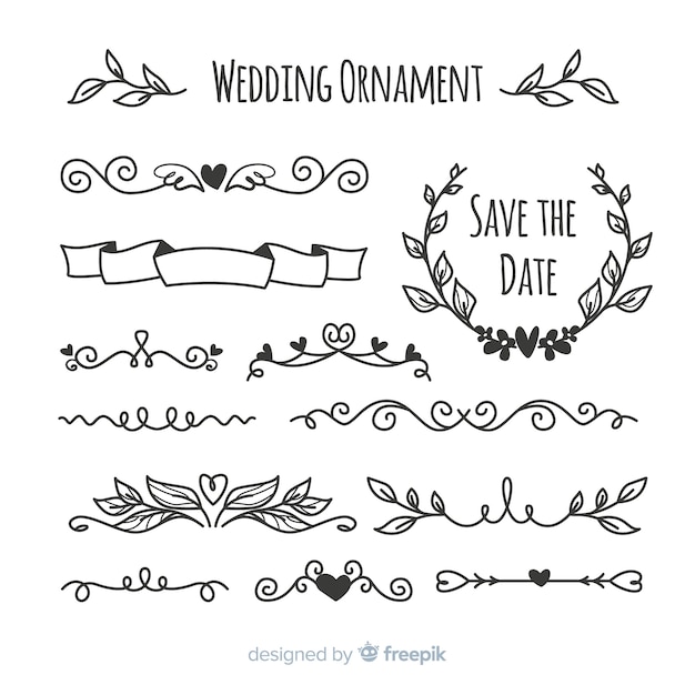 Free vector pack of hand drawn wedding ornaments