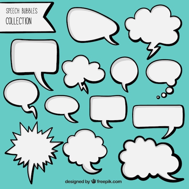 Free vector pack of hand drawn white comic speech bubbles