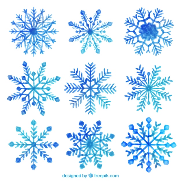 Free vector pack of hand painted snowflakes