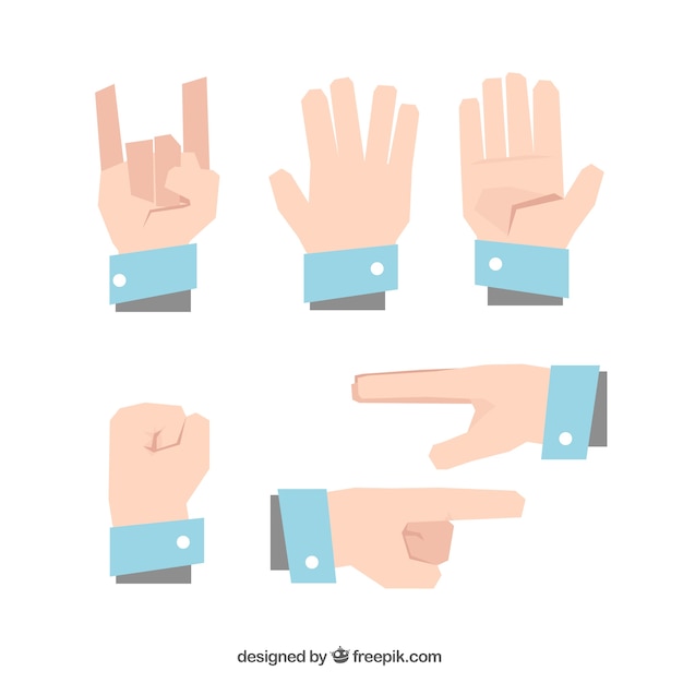 Free vector pack of hands with gestures in flat design