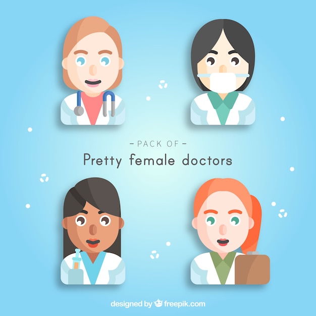 Free vector pack of happy female doctor faces