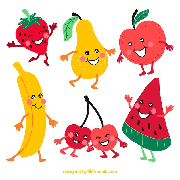 Pack of happy fruit characters