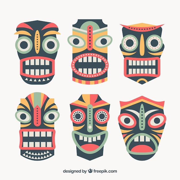 Free vector pack of hawaiian ethnic masks