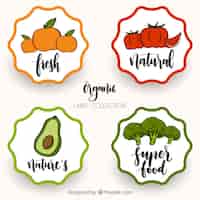 Free vector pack of healthy food retro stickers