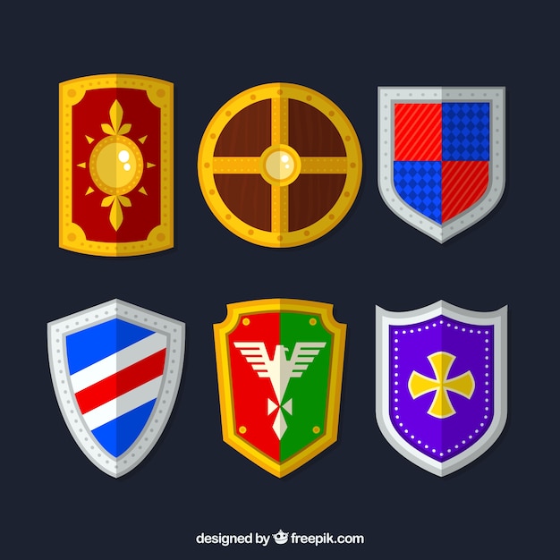 Pack of heraldic shields in flat design