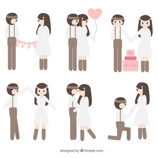 Free vector pack of hipster couple in romantic moments