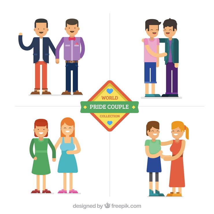 मुफ़्त वेक्टर pack of homosexual couples in flat design