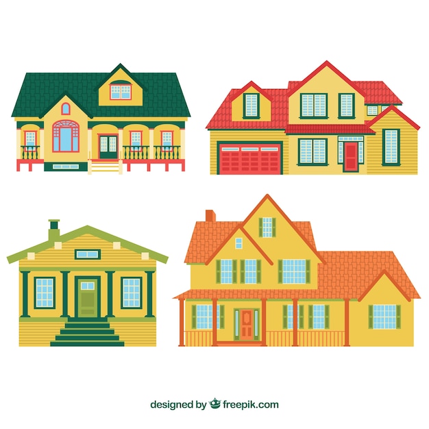 Free vector pack of houses in flat style