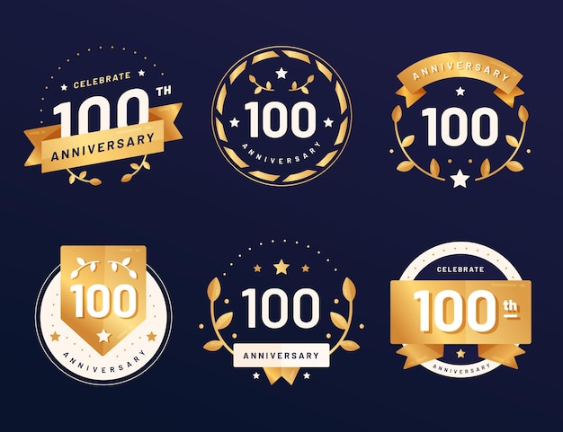 Free vector pack of hundred years anniversary badges