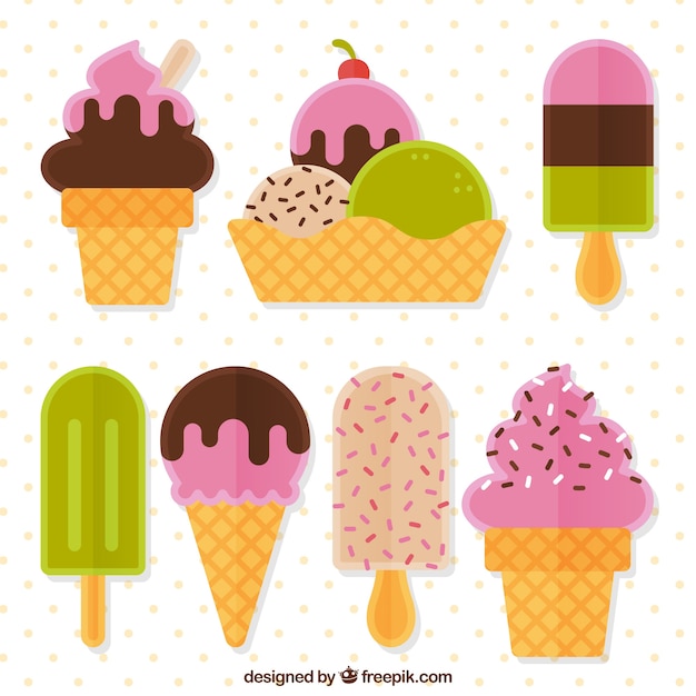 Free vector pack ice cream desserts in flat design