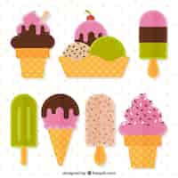 Free vector pack ice cream desserts in flat design