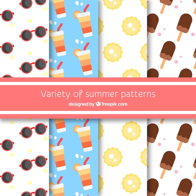 Pack ice cream patterns and sunglasses in flat design