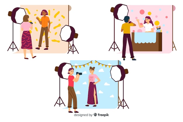 Free vector pack of illustrated photographers taking shots with different models