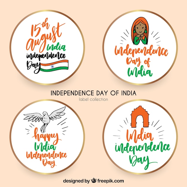 Free vector pack of india independence day round stickers