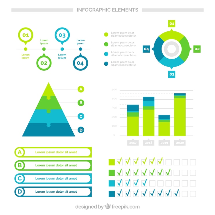 Free Vector pack of infographic elements in green and blue tones
