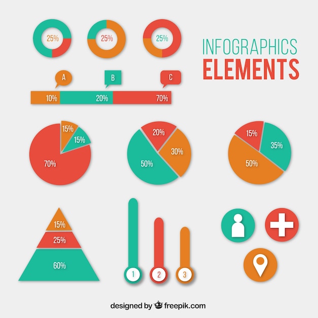 Pack of infographic elements in three colors