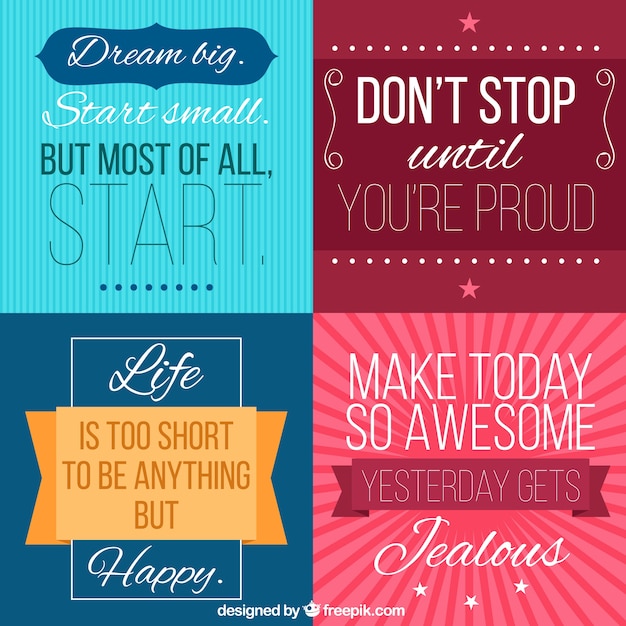 Pack of inspirational quotes in vintage style