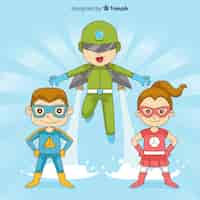 Free vector pack of kids dressed as superheroes