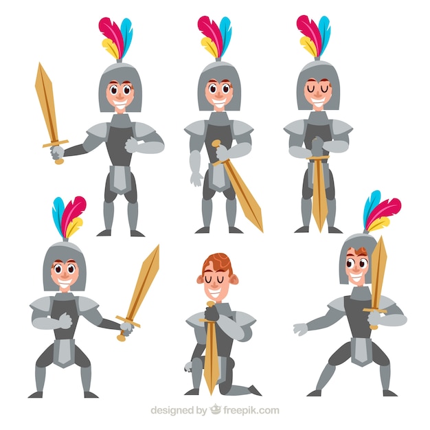 Free vector pack of knight character in different poses