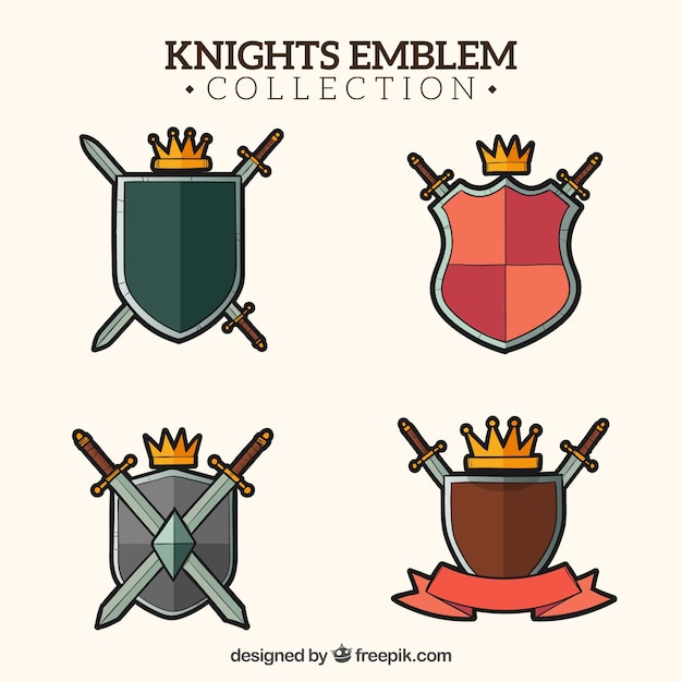 Пакет значков рыцарей с щитами и короной