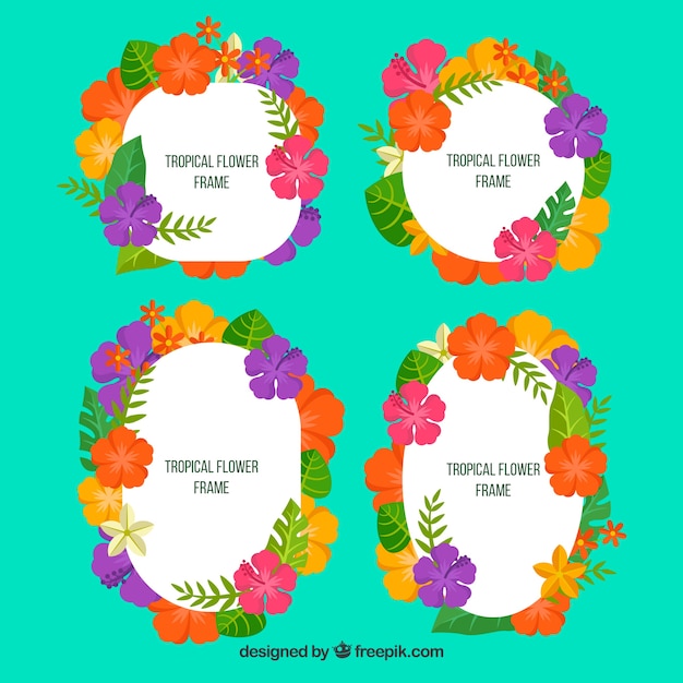 Pack of labels with colorful flowers