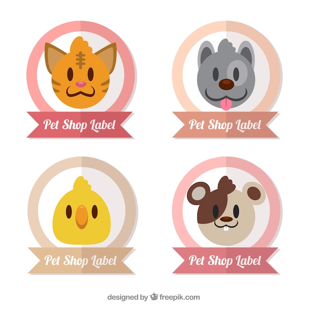 Free vector pack of labels with cute pets