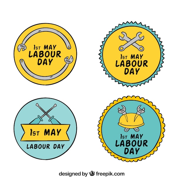 Free vector pack of labour day round stickers