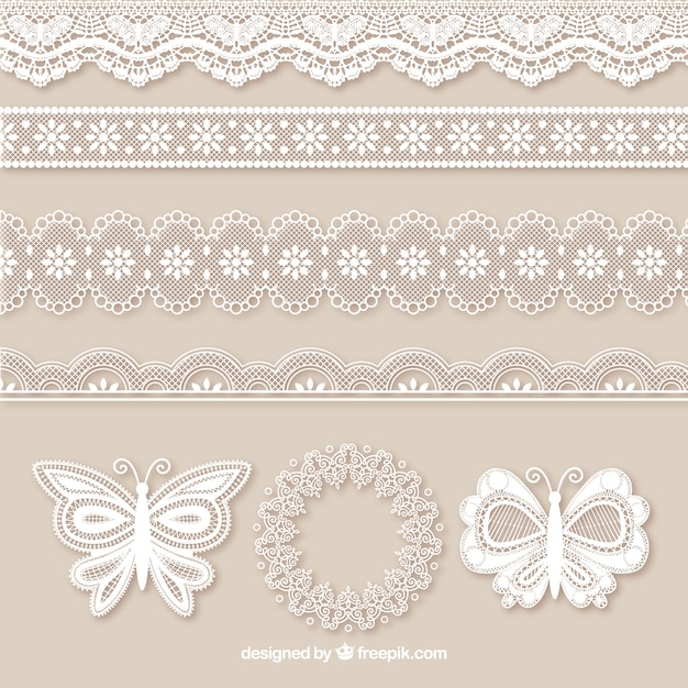 Free Vector pack of lace borders and butterflies