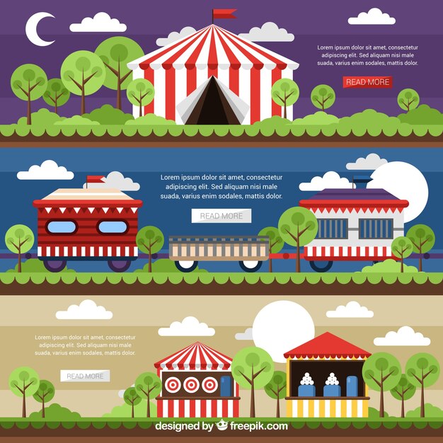 Pack of landscape banners with circus elements