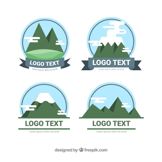 Pack of logos with mountains in flat design