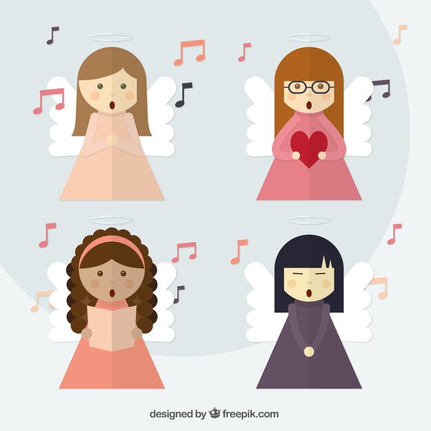 Pack of lovely angels singing in flat design