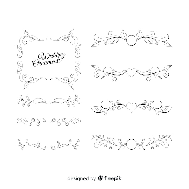 Free vector pack of lovely hand drawn wedding ornaments