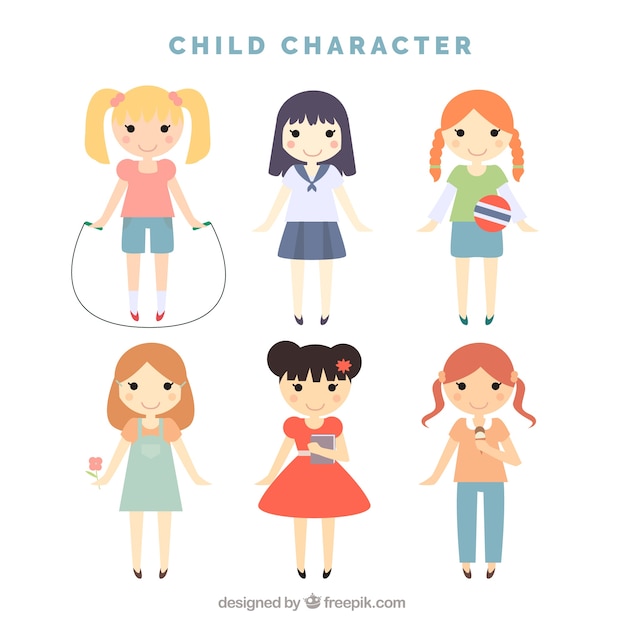 Free vector pack of lovely little girls characters