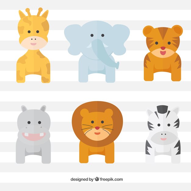 Pack of lovely wild animals in flat design