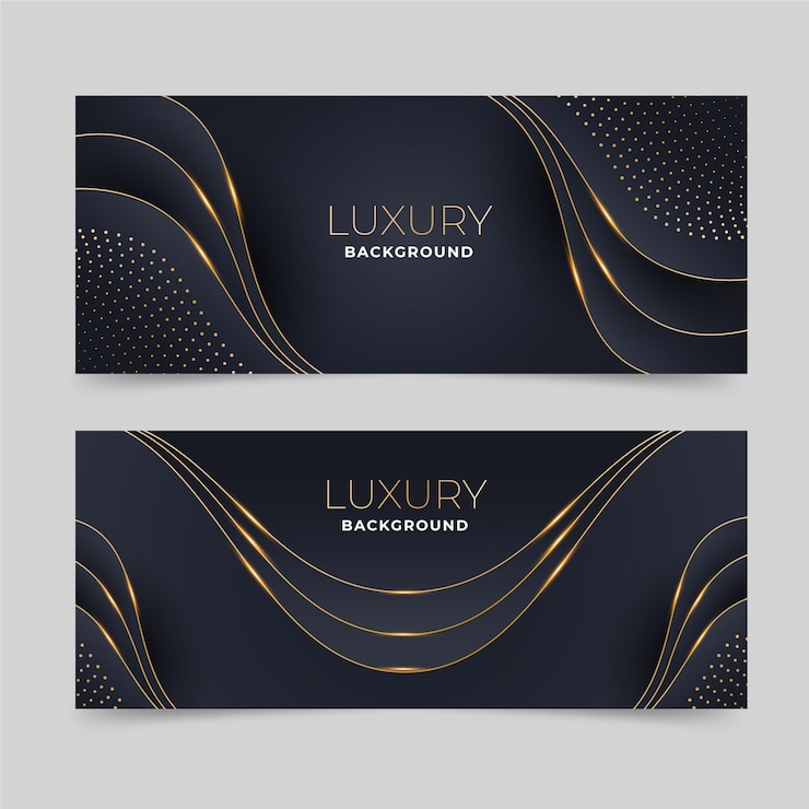 Free Vector pack of luxurious banners with golden details