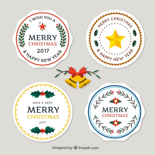 Pack of merry christmas and new year stickers
