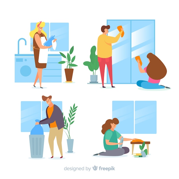 Free vector pack of minimalist characters doing housework