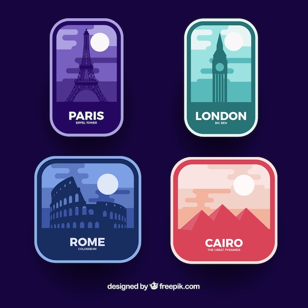 Free vector pack of modern city stamps