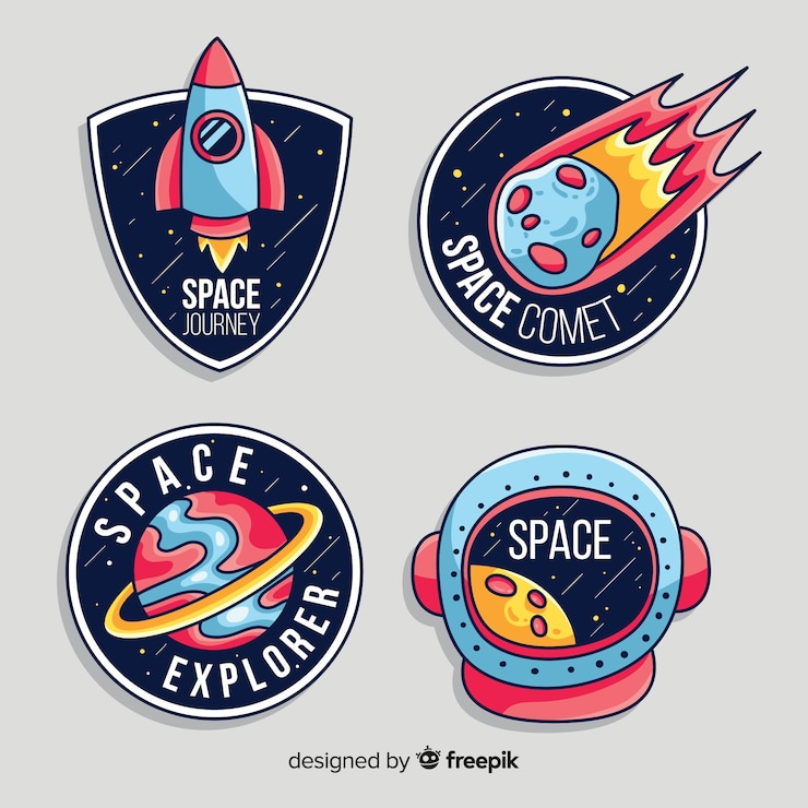 Free Vector pack of modern space stickers