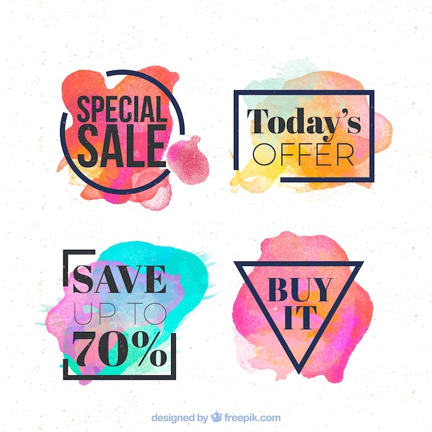 Free vector pack of modern watercolor stickers for sale