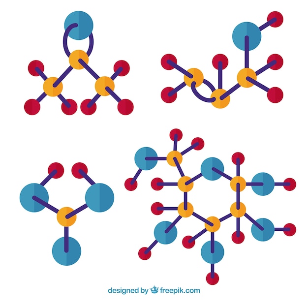 Pack of molecular structures in flat design