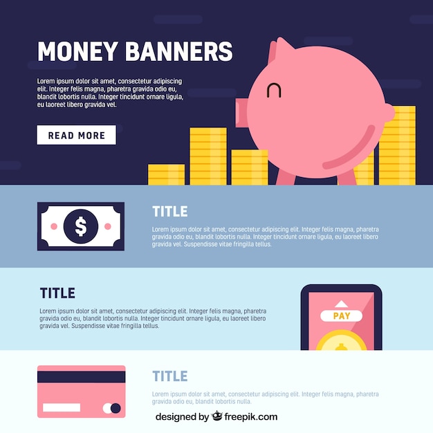 Pack of money banners in flat design