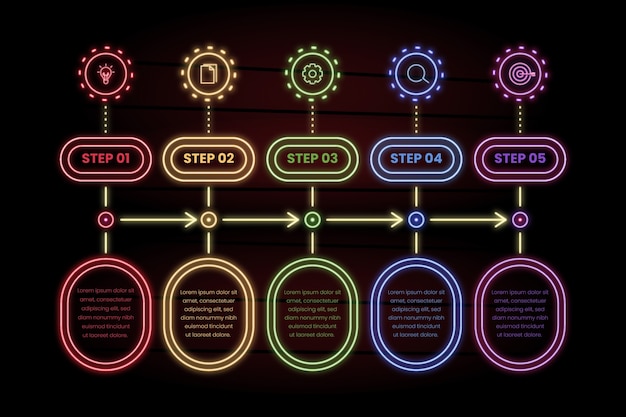 Free vector pack of neon infographic steps