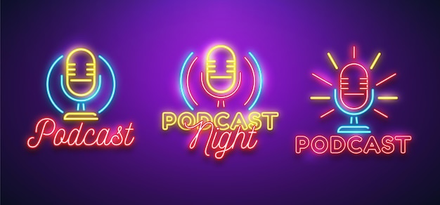 Pack of neon podcast logos