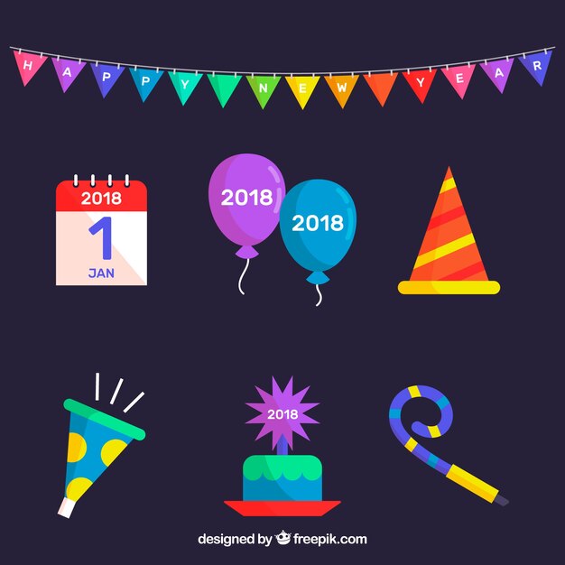 Pack of new year celebration elements in flat design