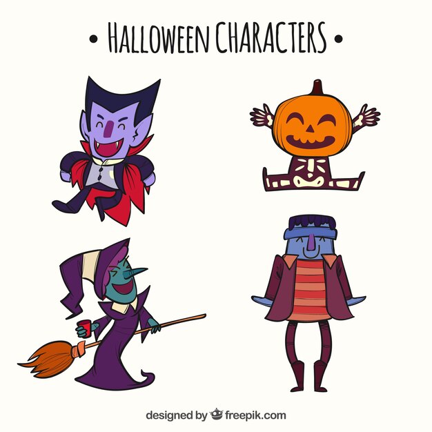 Pack of nice hand drawn halloween characters 