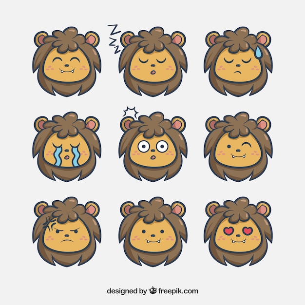 Free vector pack of nice hand drawn lion emoticons