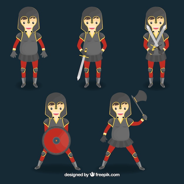 Free vector pack of nice warrior in different postures