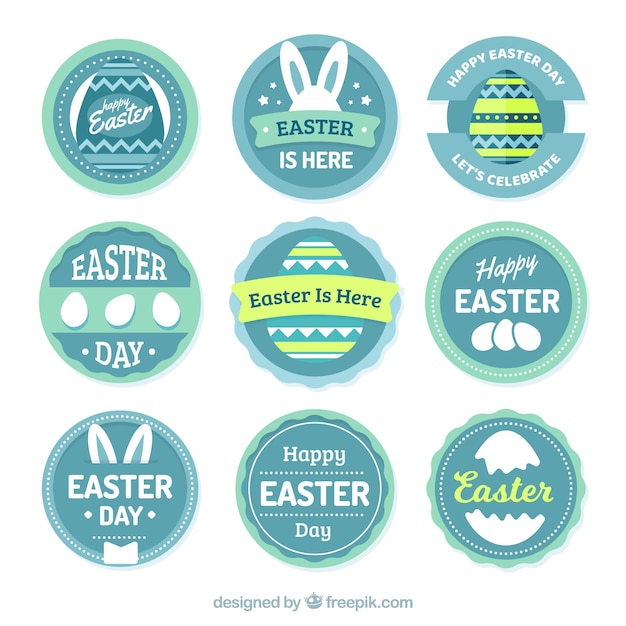 Free vector pack of nine blue easter badges