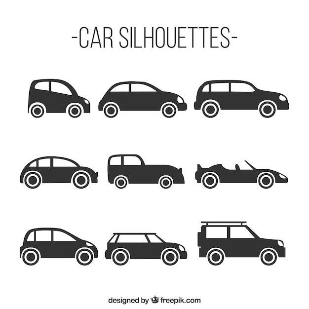 Free vector pack of nine car silhouettes